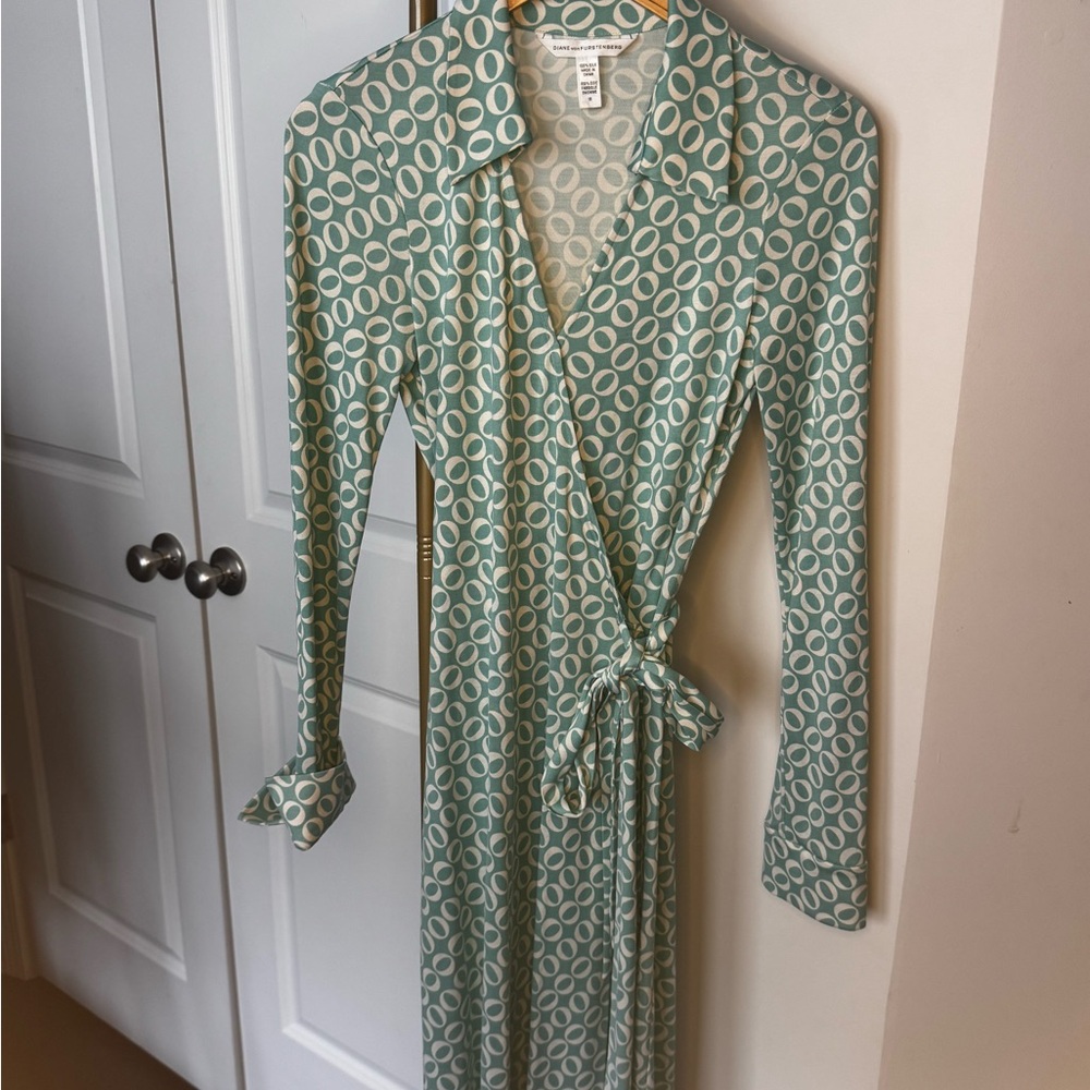 Diane Von Furstenberg Aqua Patterned Wrap Dress